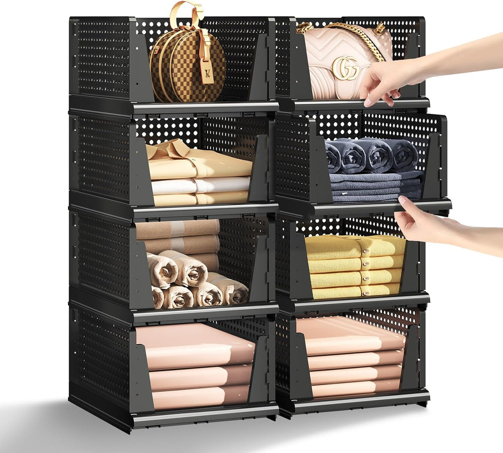 Folding Closet Organizer and Storage for Shelves, 5 Pack Stackable Plastic St...