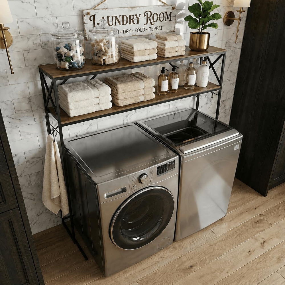Laundry Over The Washer and Dryer Storage Shelf, 2 Tiers Laundry Room Freesta...