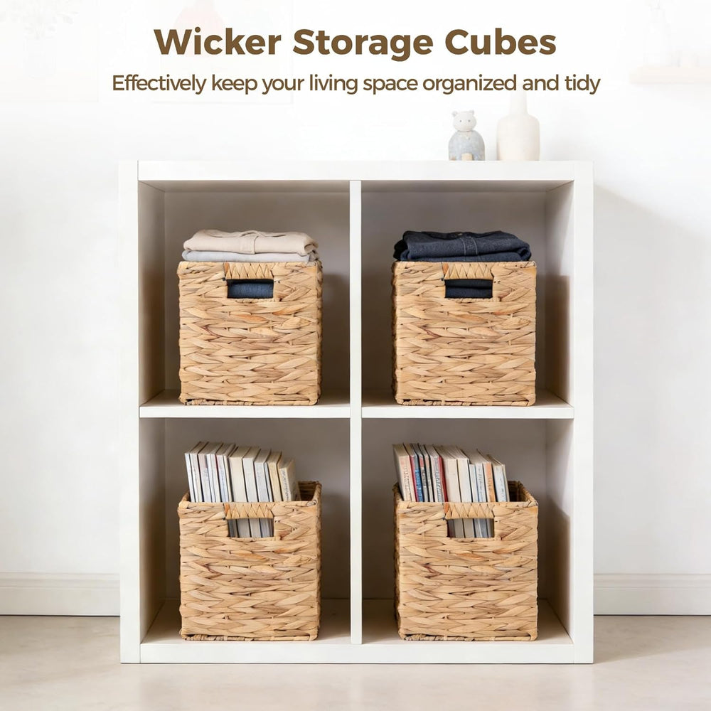 4 Pcs 9 Inch Wicker Cubes Storage Bins - Woven Water Hyacinth Storage Baskets...