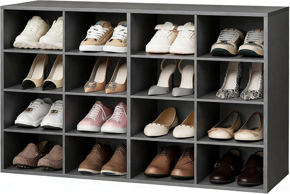 Garden 4 you Shoe Storage Bench, Cubby Shoe Rack with 16 Cubbies, 4-Tier Wood...