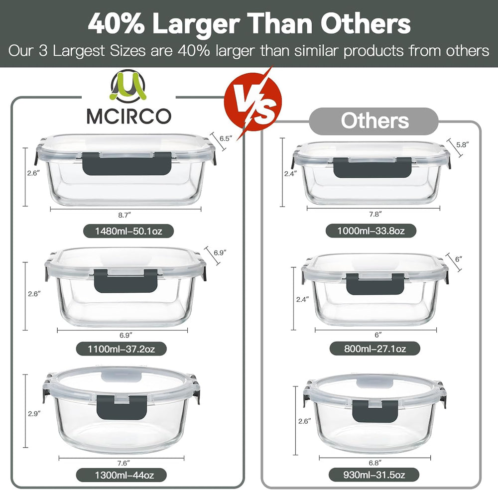 M MCIRCO 30 Piece Extra Large Glass Food Storage Containers with Lids,Gray