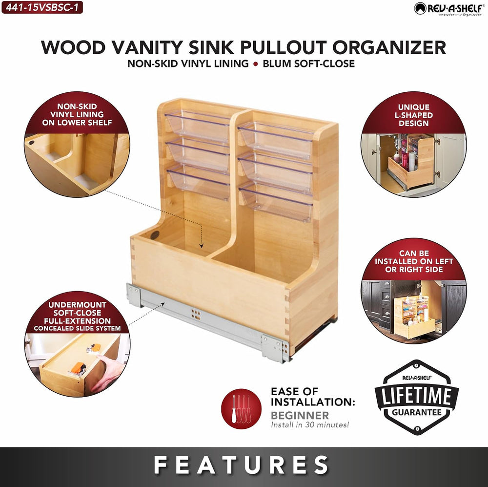 Rev-A-Shelf 30" Wood Vanity Sink Pullout Organizer Cabinet Storage with ...