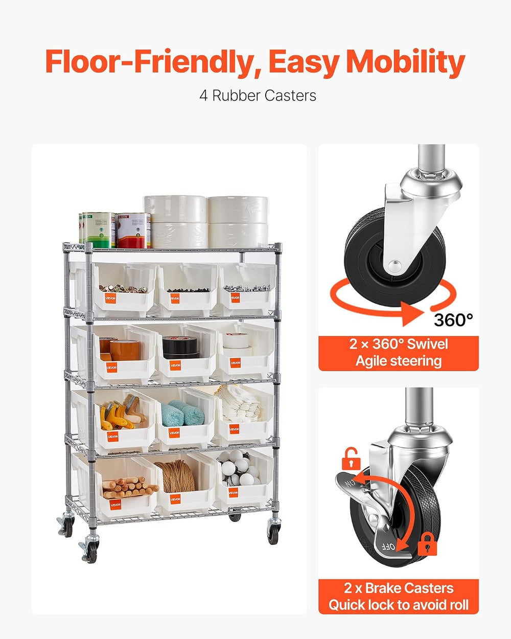 VEVOR 5-Tier Rolling Bin Storage Rack, 12 Organizer Bins, Bin Rack Storage St...