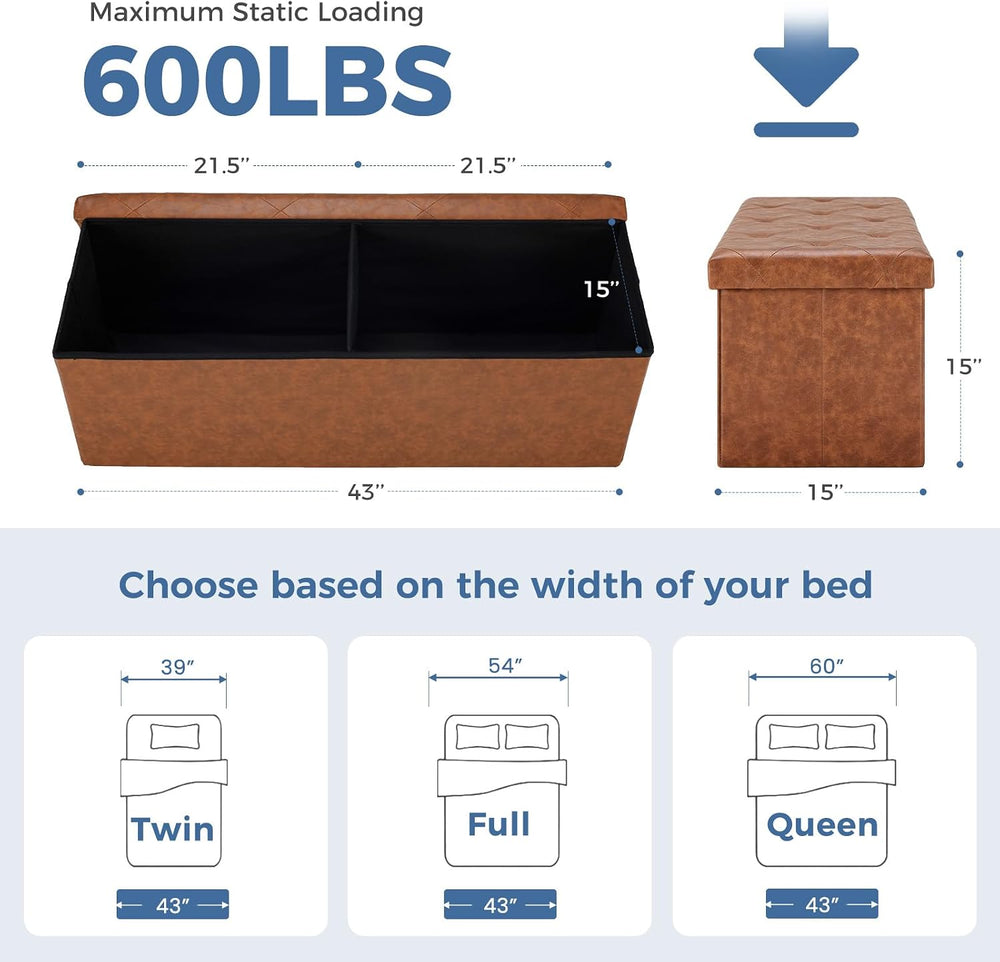 DUMOS 43 Inch Folding Storage Ottoman Bench, Large Ottoman with Storage