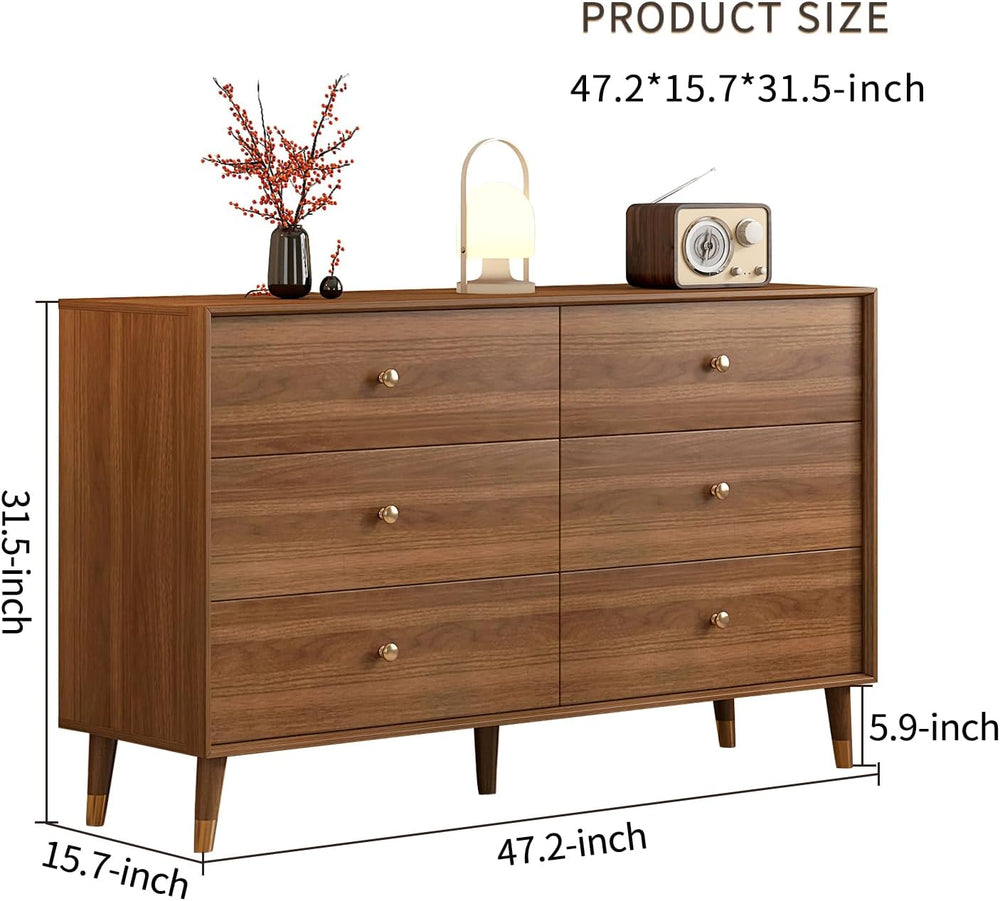 Messenya Dresser for Bedroom, 47 Inch 6 Drawer Wooden Chest of Drawers