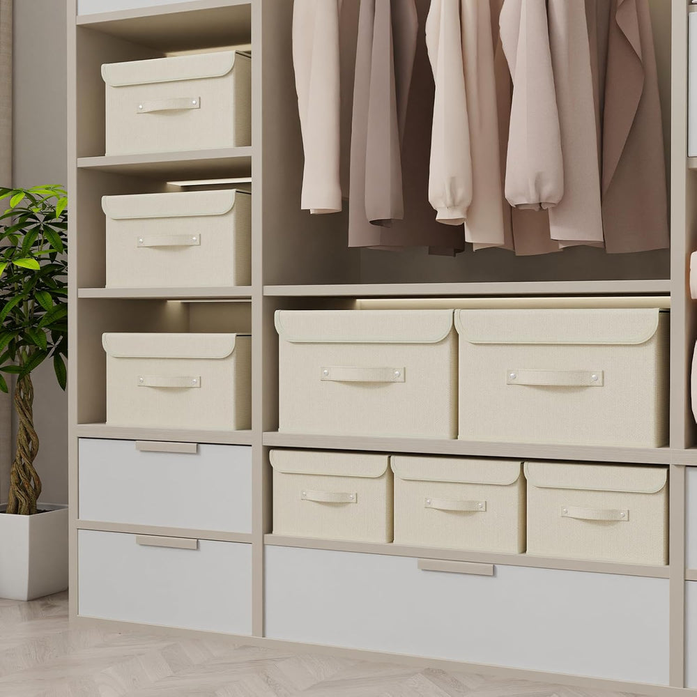 Cloth Storage Baskets with Handles,Beige 10.2x7.9x6.7in,5 Pack