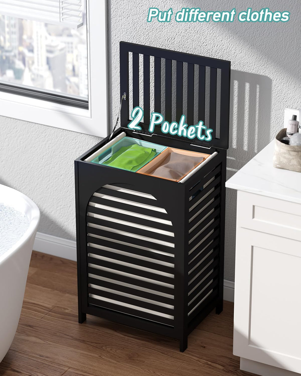 Laundry Hamper, 22.5 Gallon (85L) Bamboo Wood Clothes Laundry Basket with Lid...