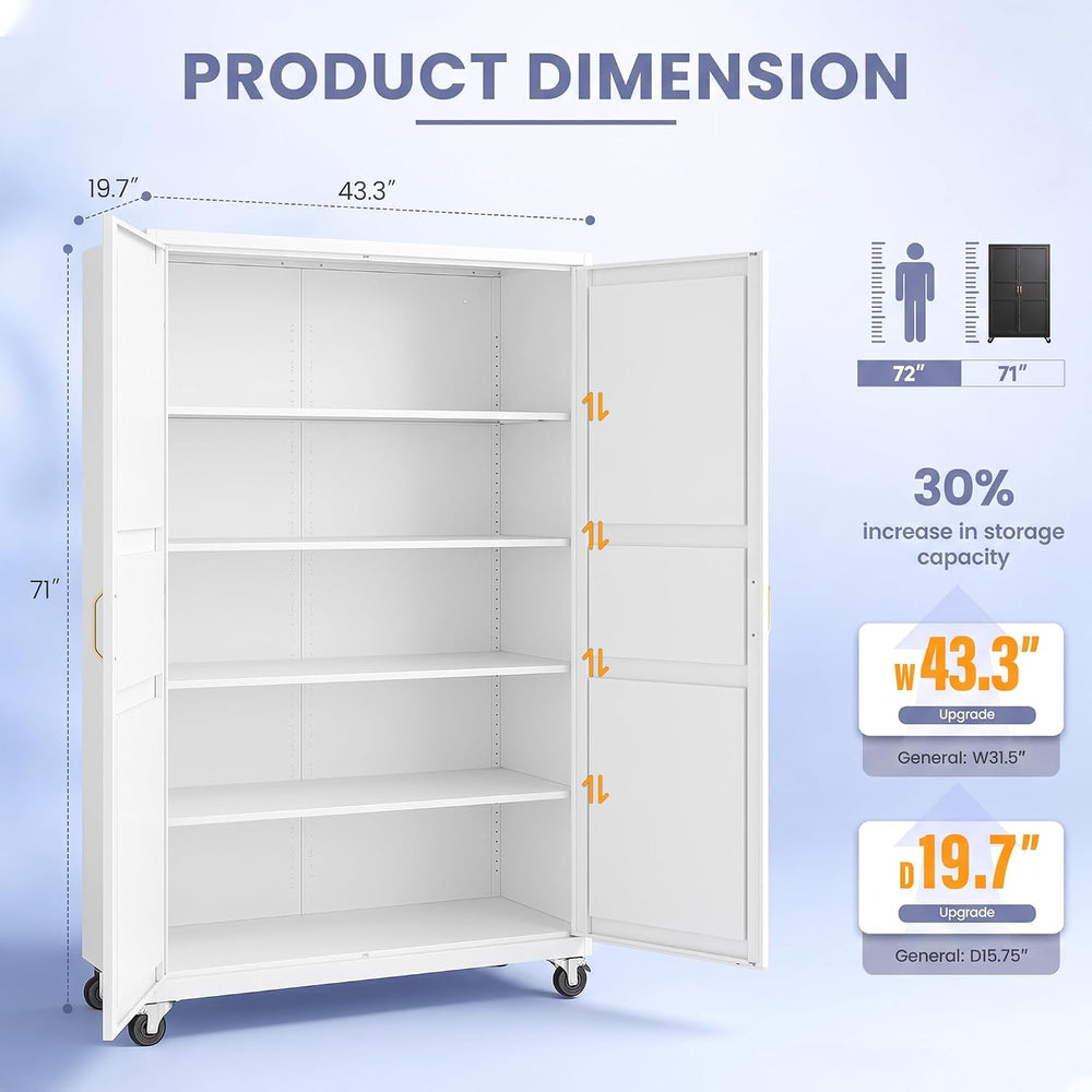 Metal Garage Storage Cabinet with Wheels, Wide & Deep Storage Cabinet wit...