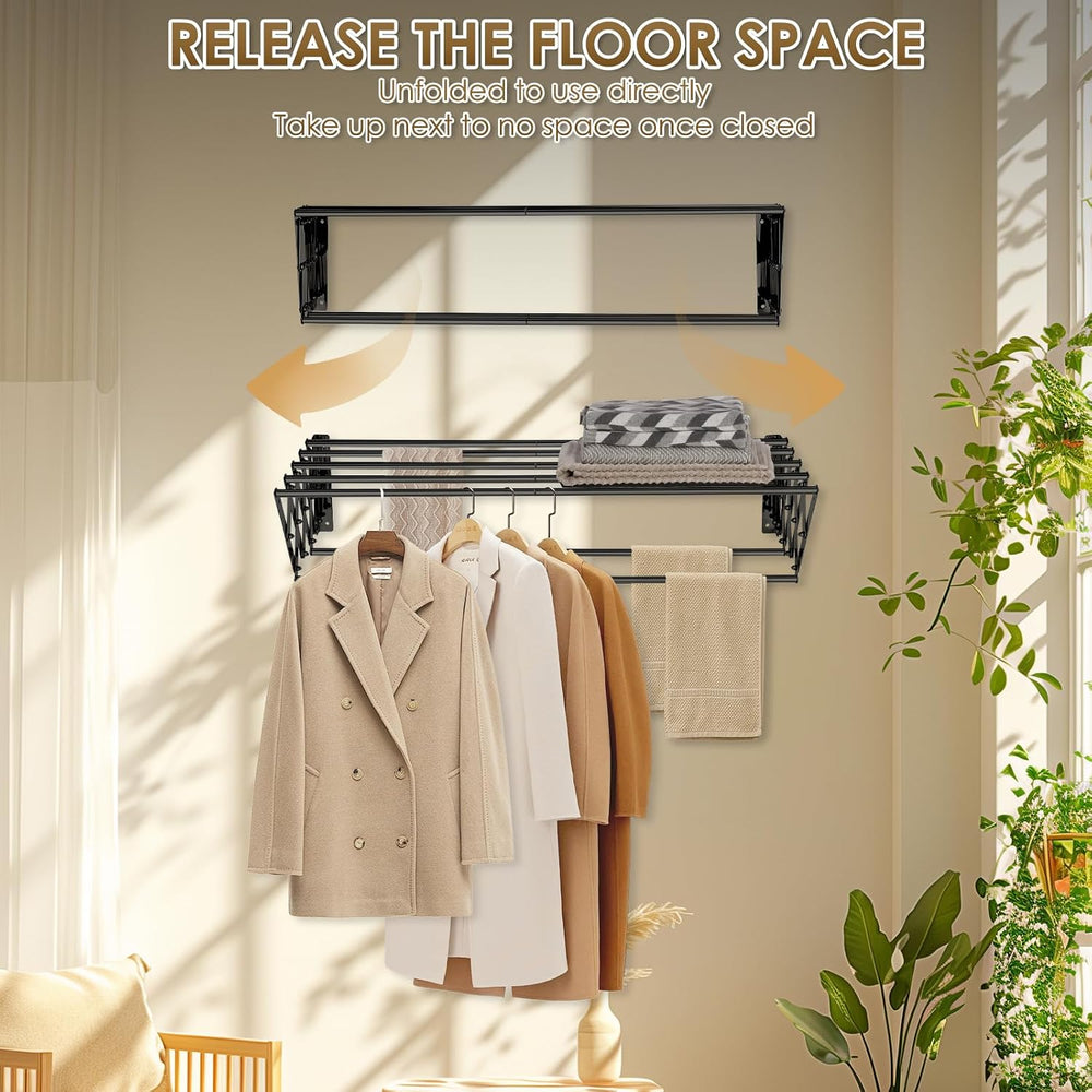 XL-31.5" Wall Clothes Drying Rack, Retractable Mounted Rack Black