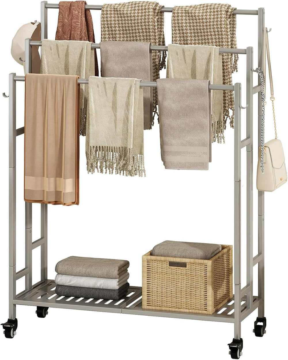 SORCEDAS Towel Rack Outdoor 3 Tier Standing Blanket Drying Rack Grey