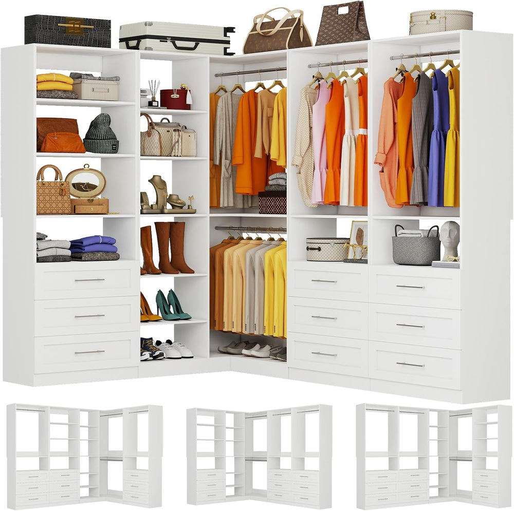 Closet System with 4 Sets, 8.5FT-21.5FT Corner Closet Organizer System with 9...