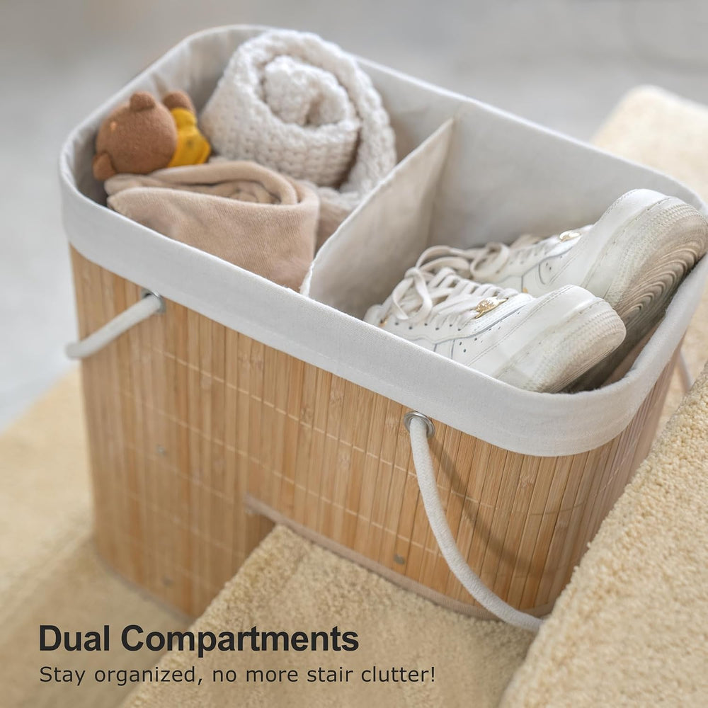 Stair Basket with Lid and Handle for Wooden and Carpeted Stairs, Natural