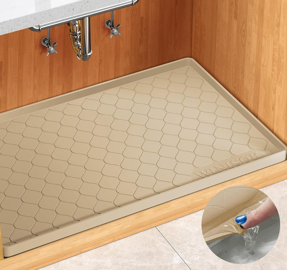 Winisok Waterproof Under Sink Mat 34" x 22", Silicone Mat, Beige