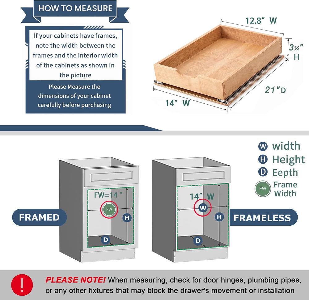 Pull Out Cabinet Drawers - 6x2 Size Options (12-23'W,18-21'D), Pre-As...