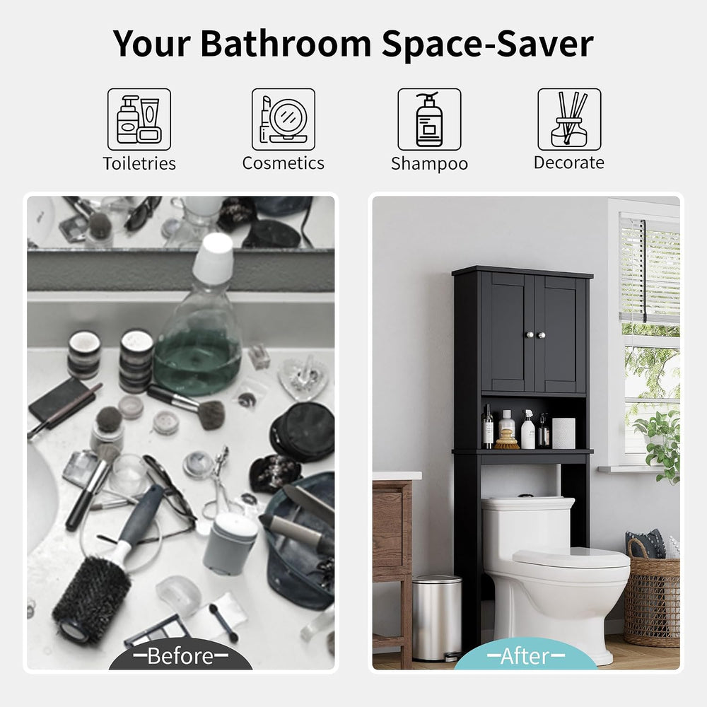 Shintenchi Over the Toilet Storage Cabinet, Bathroom Shelf, Black