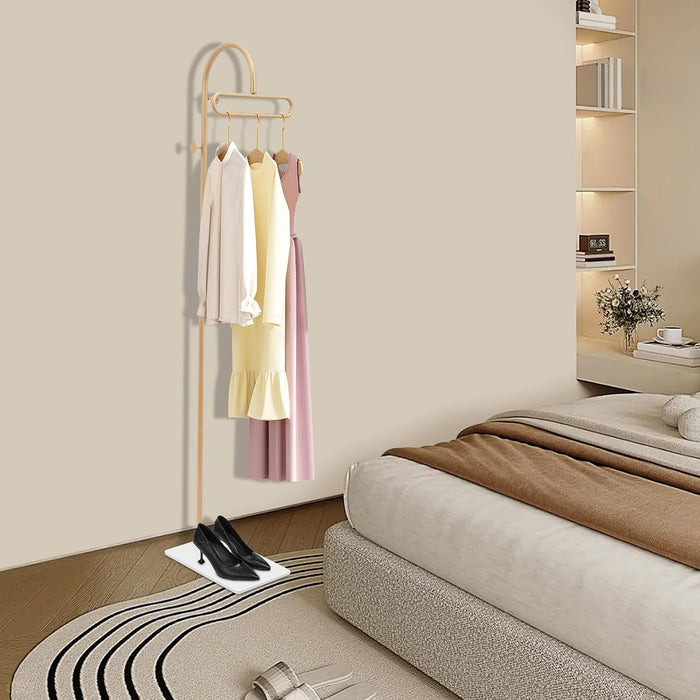 69"Retail Display Garment Rack, Metal Clothing Rack with Base and 3 Hooks, Clothes Bags Hat Shoes Organizer Coat Storage Rack for Entryway Bedrooms Boutiques Clothing Stores Laundry Room-Gold