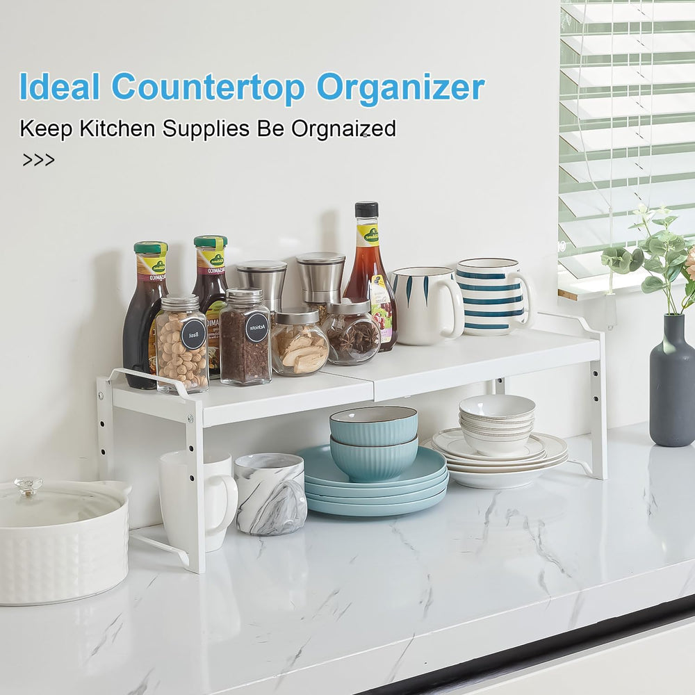 2 Pack Stackable Expandable Shelves For Kitchen Cabinet Countertop Storage, A...