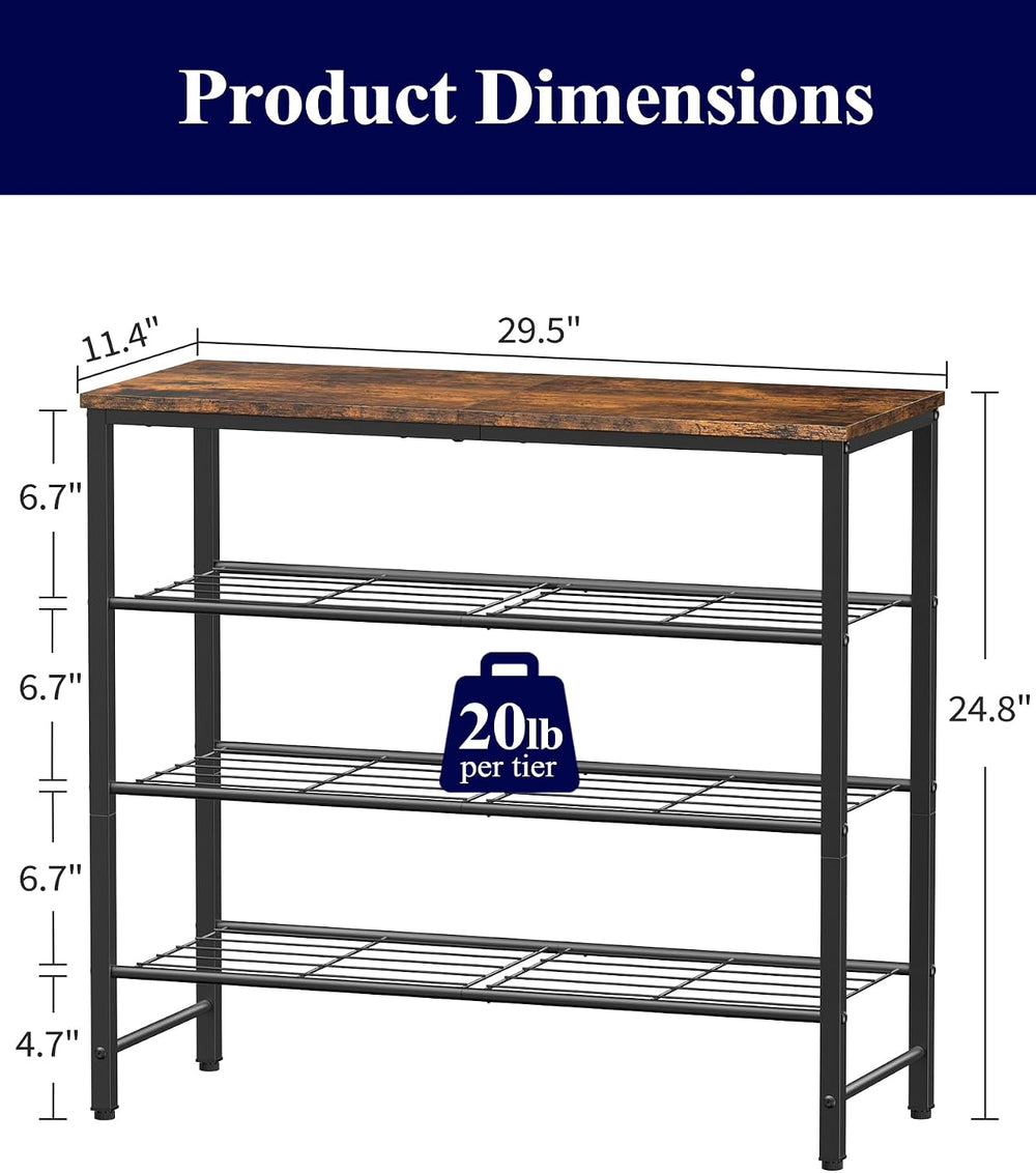 Kitsure Shoe Rack for Closet, Shoe Storage, 29.5" Wide - 4 Tier, Brown
