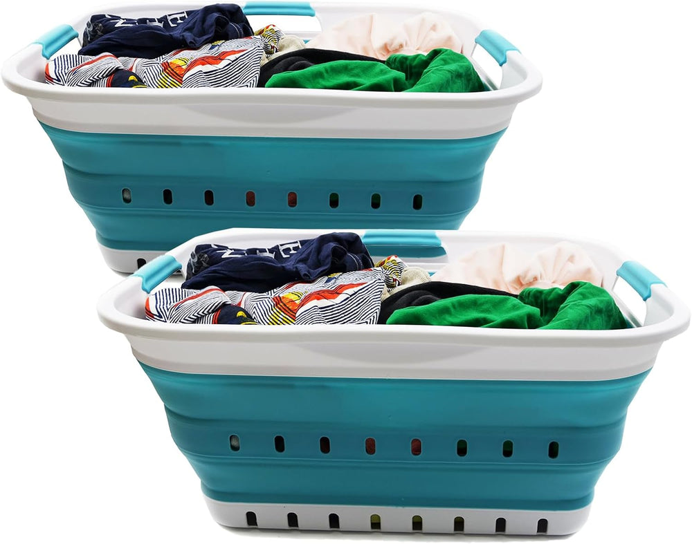 SAMMART 42L (11 gallon) Collapsible Plastic Laundry Basket - Foldable Pop Up ...