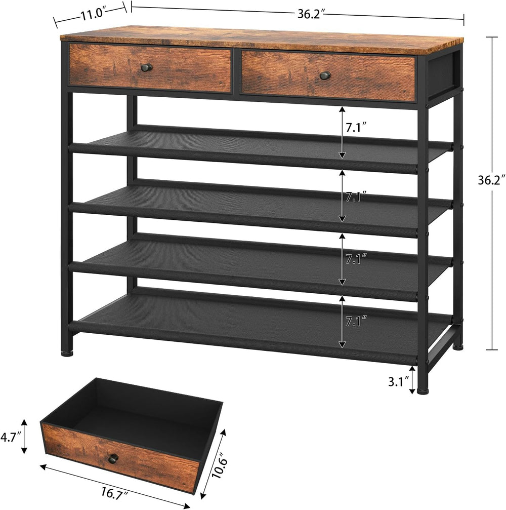usikey Shoe Rack, 5 Tier Shoe Storage Organizer with 2 Drawers, Metal Shoe Sh...