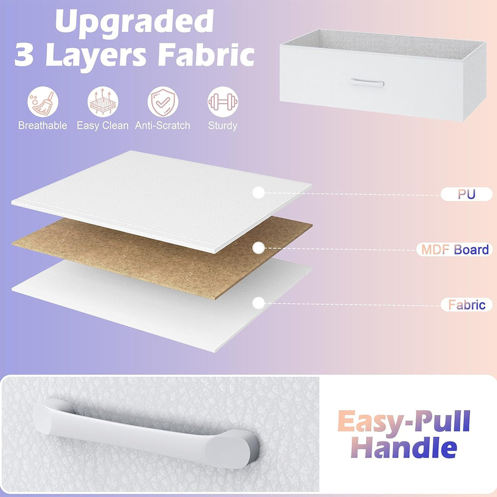 White Dresser for Bedroom 6 Drawer Dresser Fabric Vertical Storage Tower