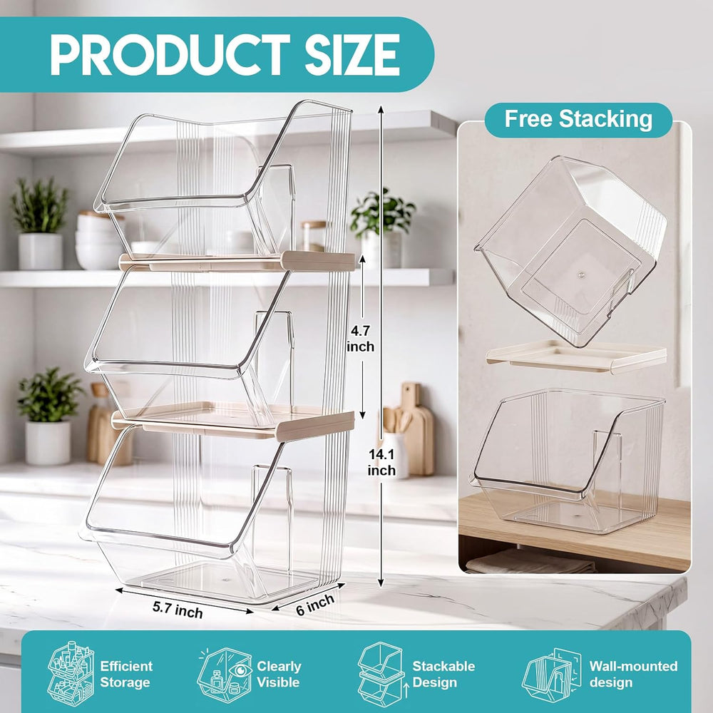 9 Pcs Stackable Plastic Storage Bins, Open Front, Clear