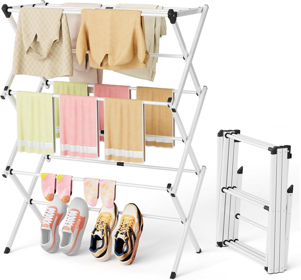 BAKON Space Saving Foldable Clothes Drying Rack, Extendable Rustproof Laundry...