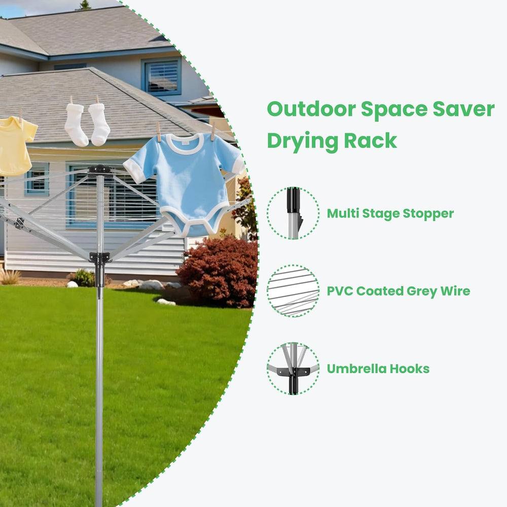 Outdoor Umbrella Drying Rack, 4-Aluminum Arms Folding Rotary Dryer with 12 Li...