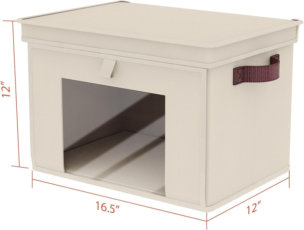 Univivi Front Opening Storage Bins with Lids for Closet, Beige, 4 Pack