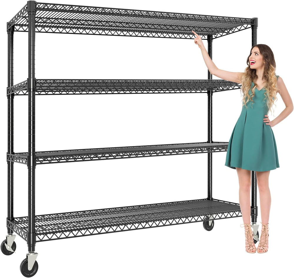Garvee 71.8"H Metal Shelving with Wheels, 4-Tier Storage Shelves Heavy Duty
