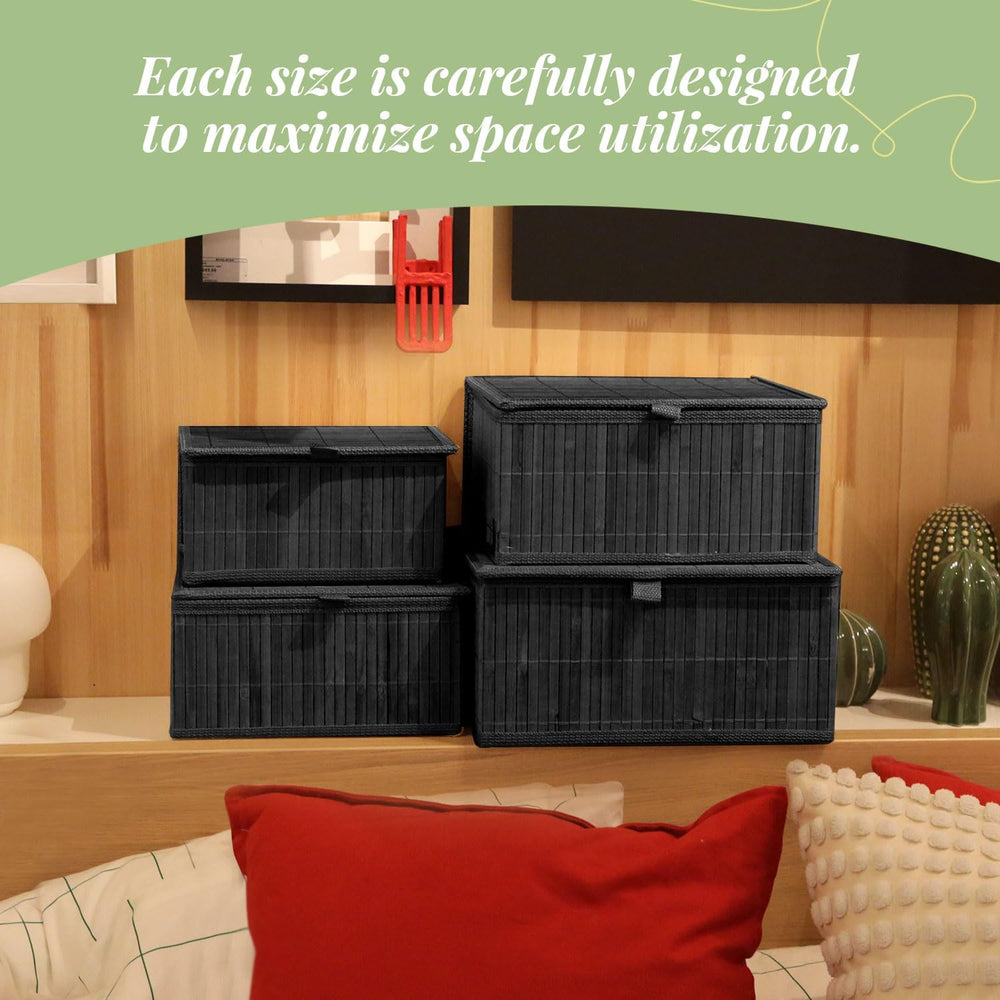 Black Wicker Baskets with Lids, Set of 4