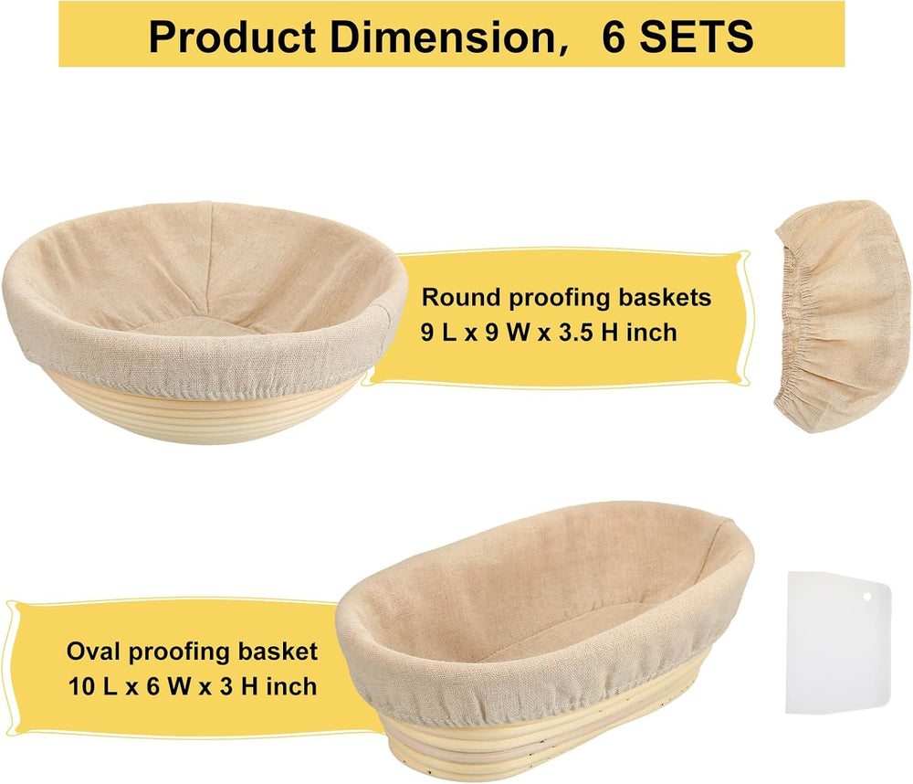 Geetery 6 Pack Bread Banneton Proofing Baskets 10 Inch Oval and 9 Inch Round ...