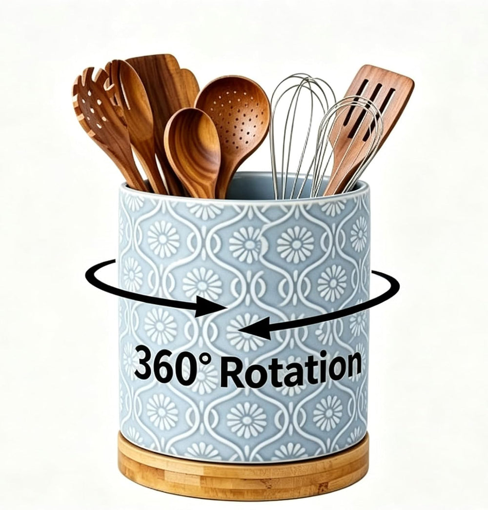 Kitchen utensil holder, 360 ° rotating large capacity ceramic utensil rack, 7...