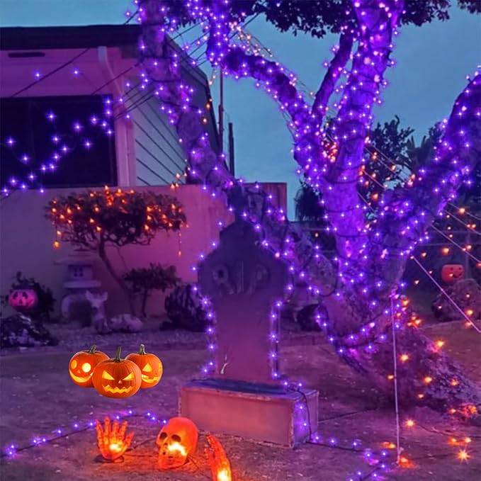 YEGUO 165ft 500 LED Halloween Lights Outdoor Waterproof, 8 Modes Purple Strin...