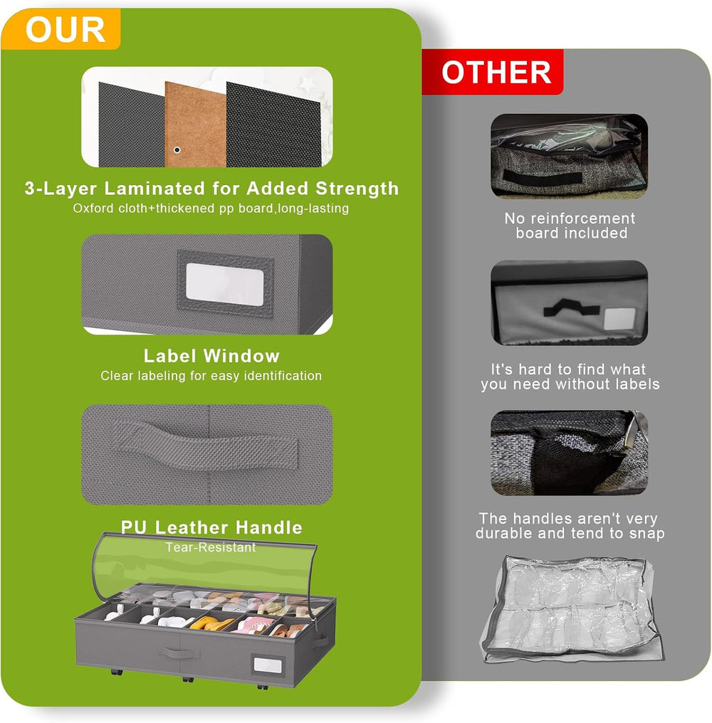 homyfort Under Bed Shoe Storage with Wheels, Fits 24 Pairs, Rolling Shoe Orga...