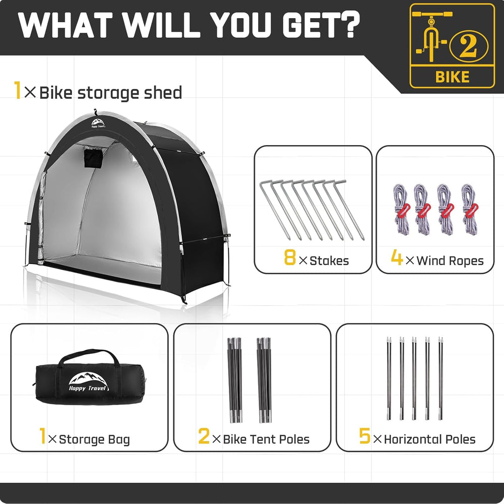 Happy Travel Bike Storage Shed Tent, Outdoor Portable Bicycle Storage Sheds
