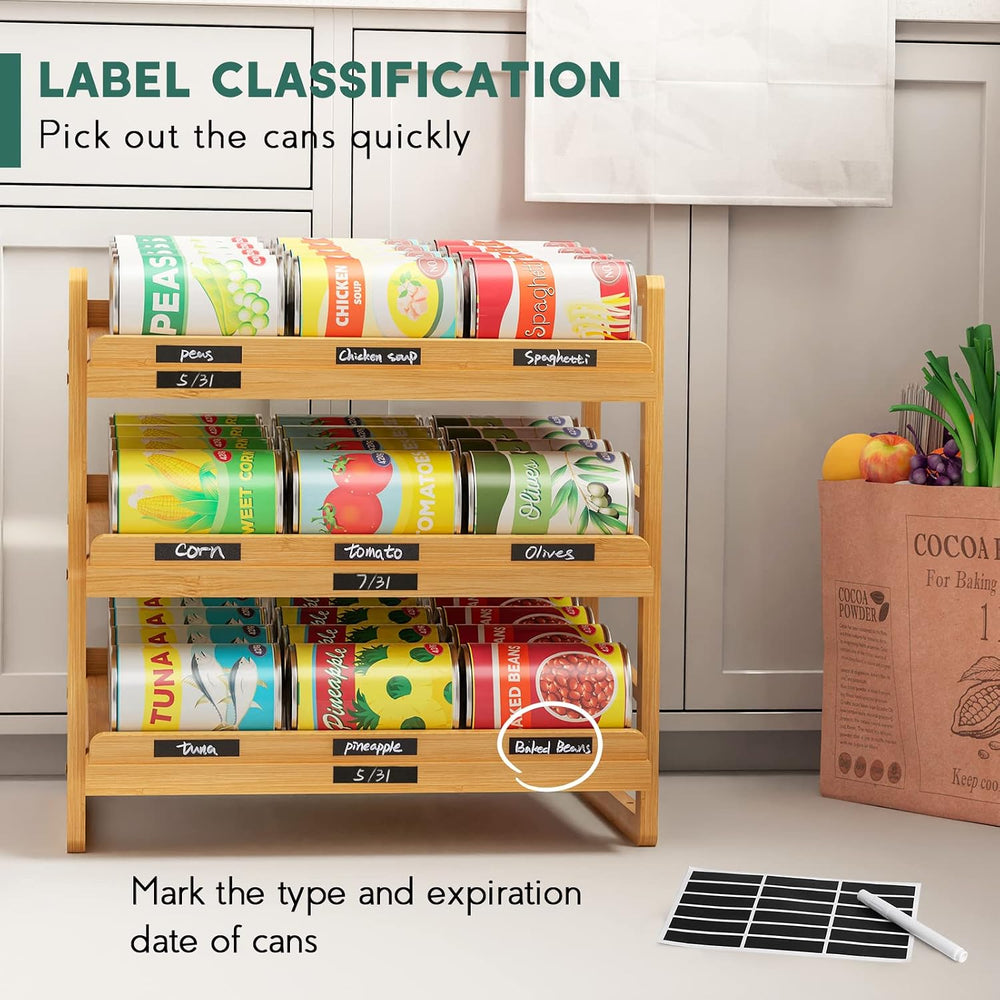 Yumkfoi Bamboo Can Organizer for Pantry, 3 Tier Stackable Can Storage