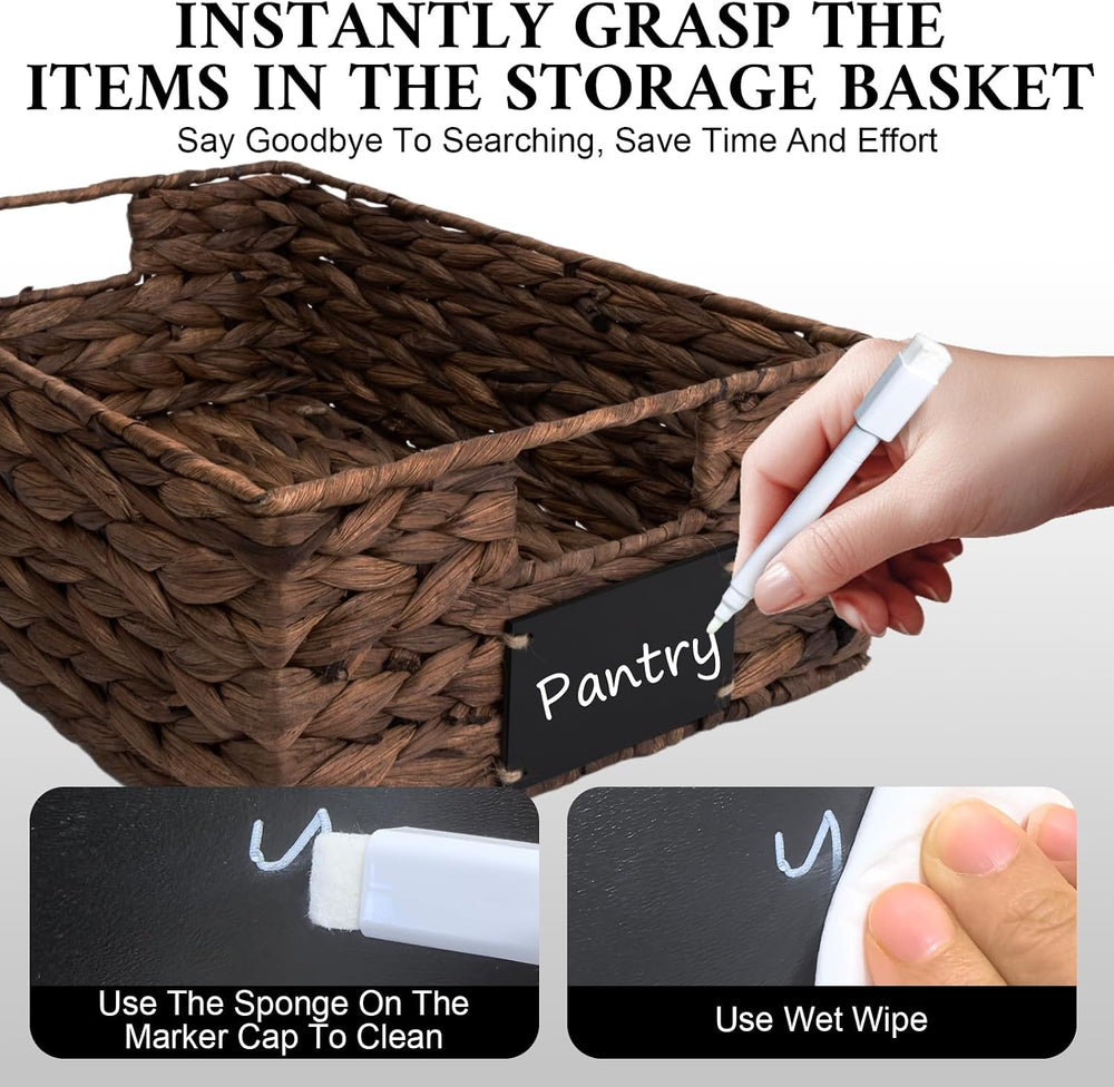 Set of 4 Sizes Hand-Woven Pantry Shelf Baskets, Hyacinth Storage Baskets with...