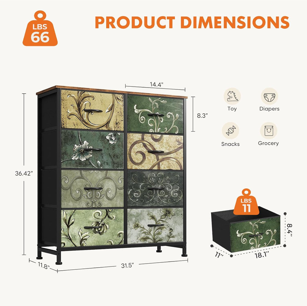Sweetcrispy 8 Drawer Fabric Dresser, Tall Storage Tower for Bedroom