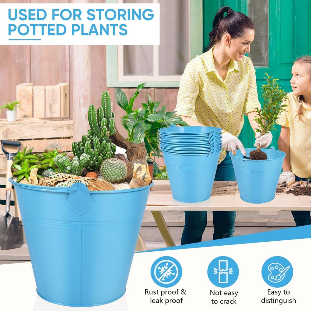 OBTANIM 7 Pack Blue Metal Buckets with Handle Galvanized Ice Pails for Plants...