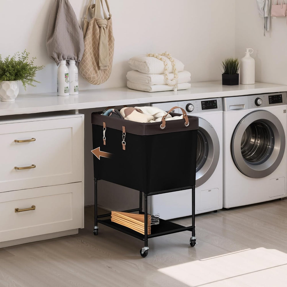 StorageWorks Laundry Cart, 2 Tier Rolling Basket with Wheels, 29 Gal, Black