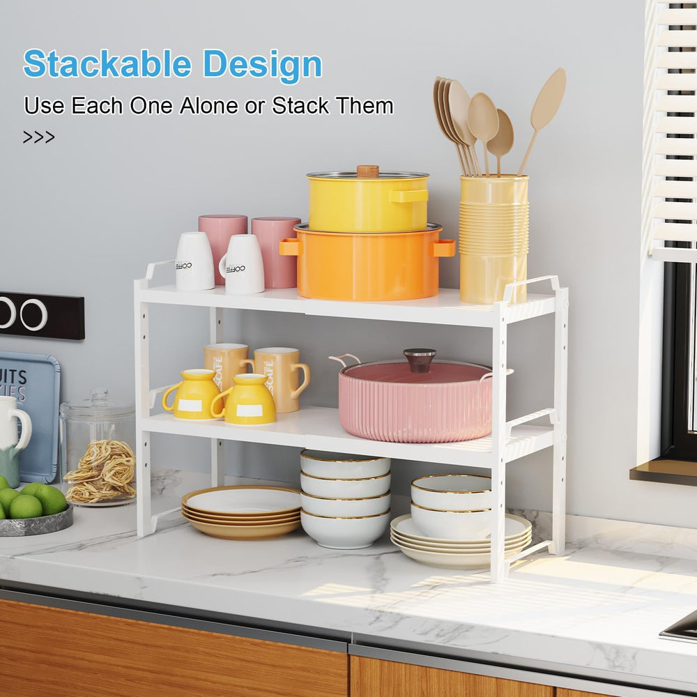 3 Pack Kitchen Cabinet Organizer Shelf, Stackable Expandable Shelves Organize...
