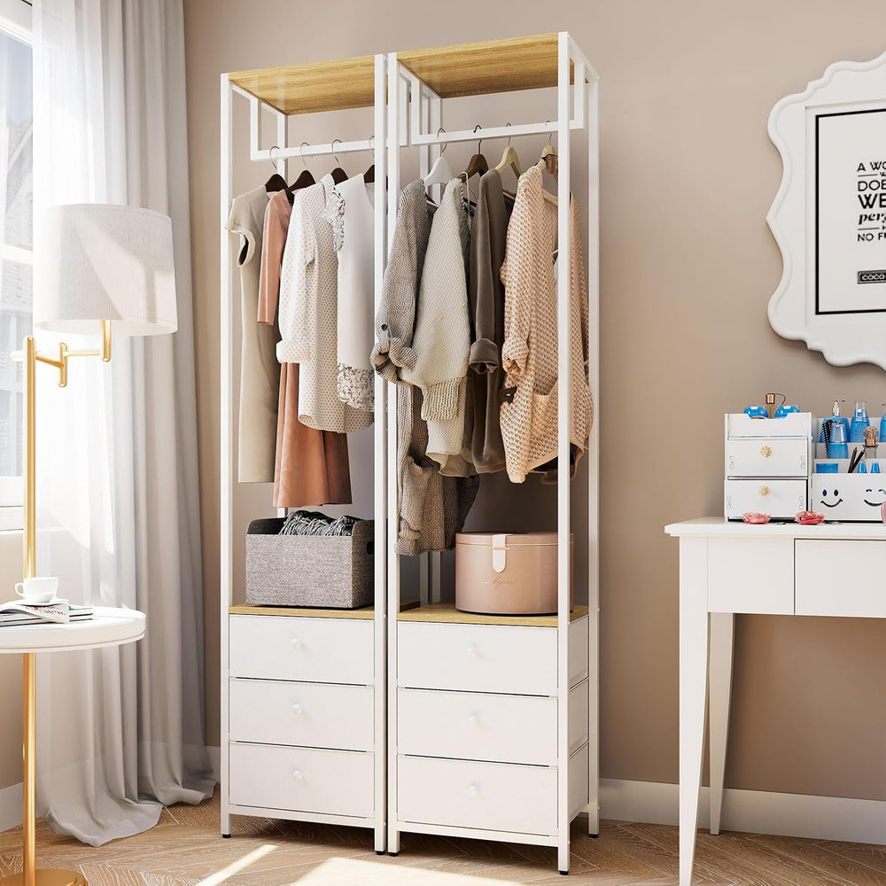 YMYNY Garment Rack, Clothes Rack with Drawers, Freestanding Tall Closet Organ...