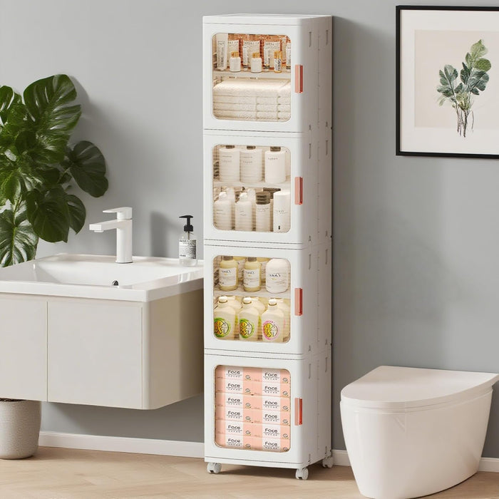 4-Tier Tall Narrow Bathroom Storage Cabinet for Small Space,White