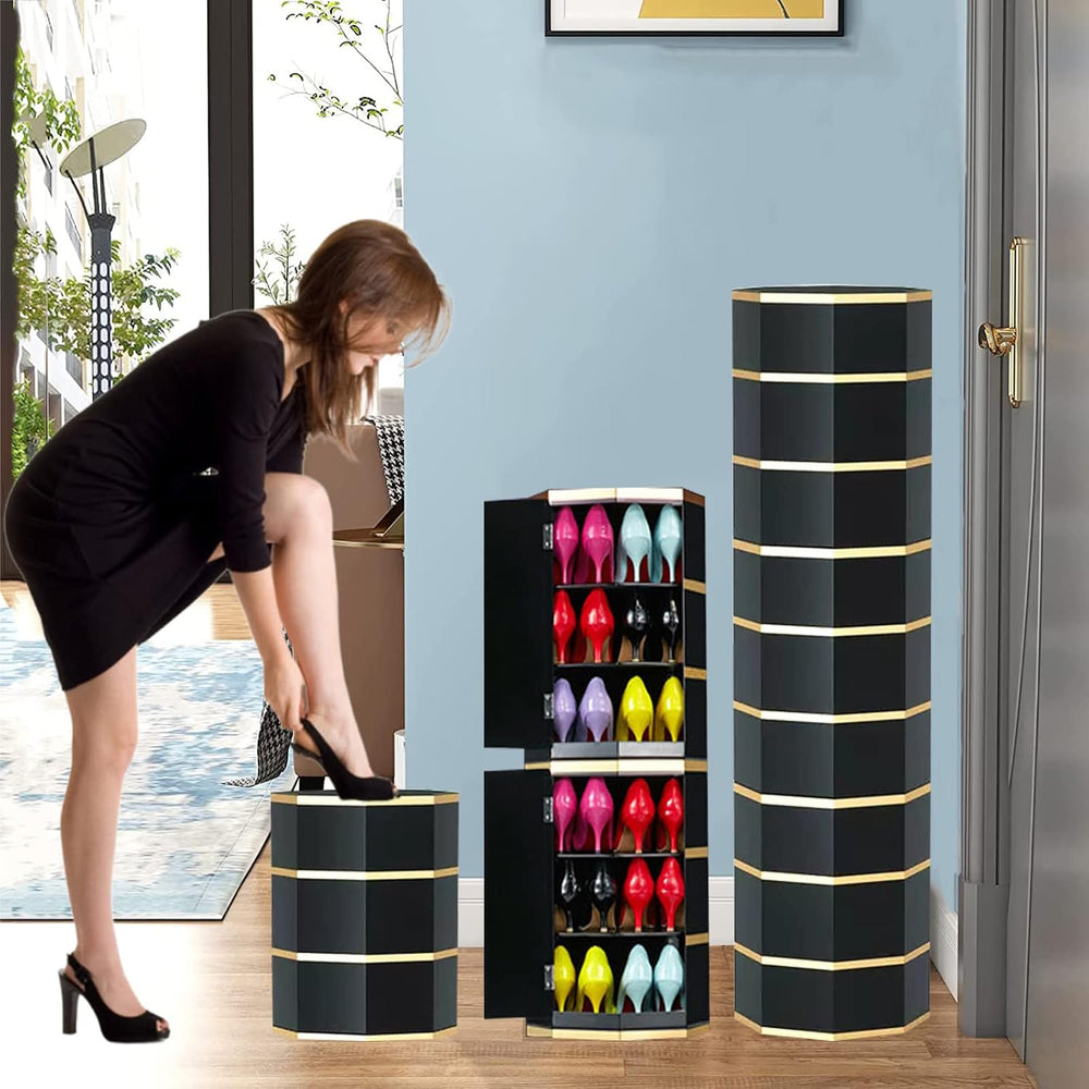 QQXX Premium Rotating Shoe Rack with Doors,Round Shoe Rack Tower Modern Shoe ...
