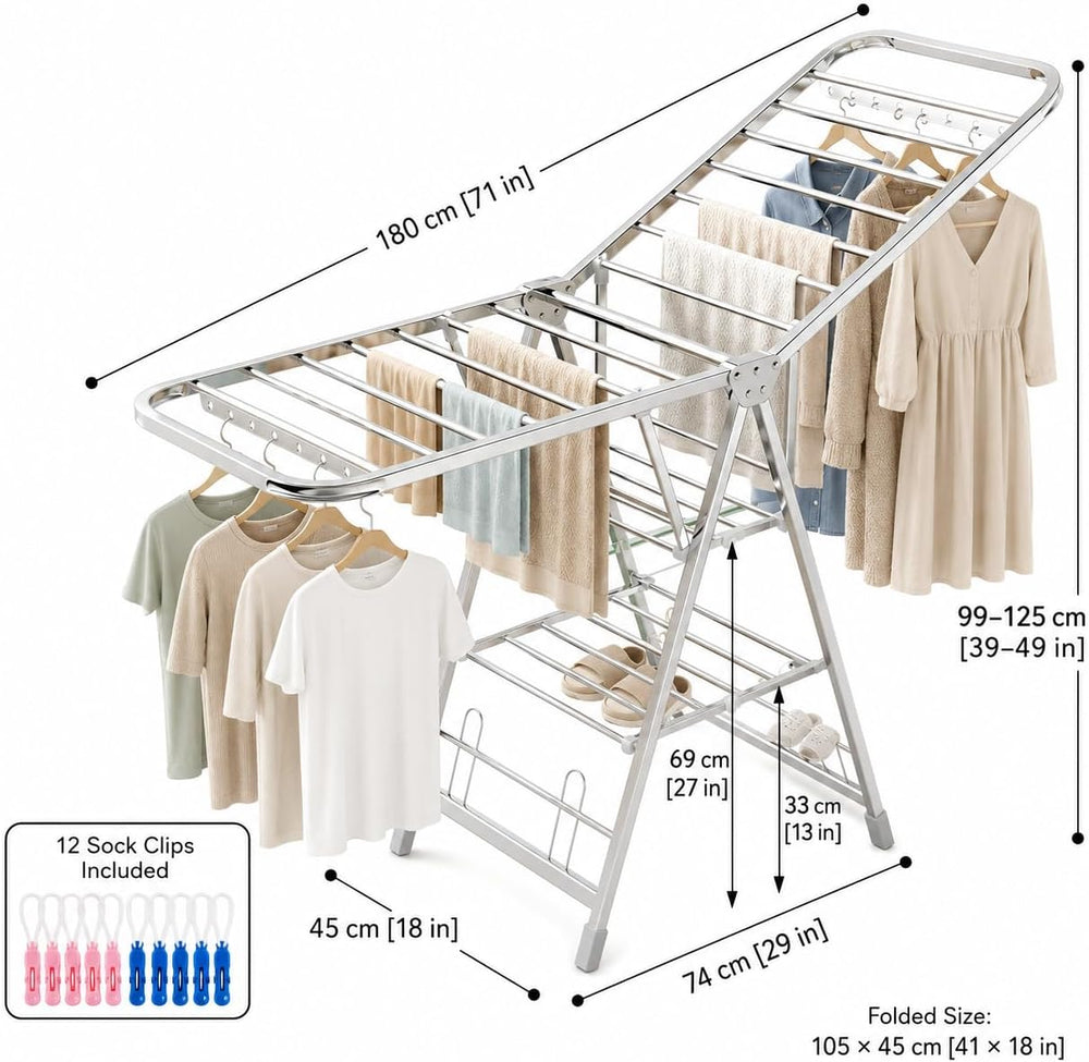 Stainless Steel Clothes Drying Rack, 71-Inch (180cm) Heavy Duty Rust-Resistan...