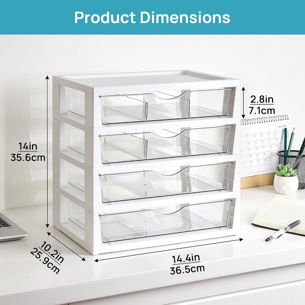Vtopmart Clear Desktop Organizer, 4-Tier Drawer Storage with Dividers