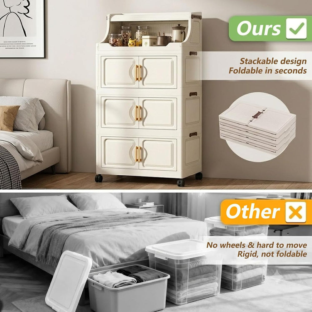 46QT Collapsible Storage Bins with Lids, Foldable Storage Box with Doors and ...