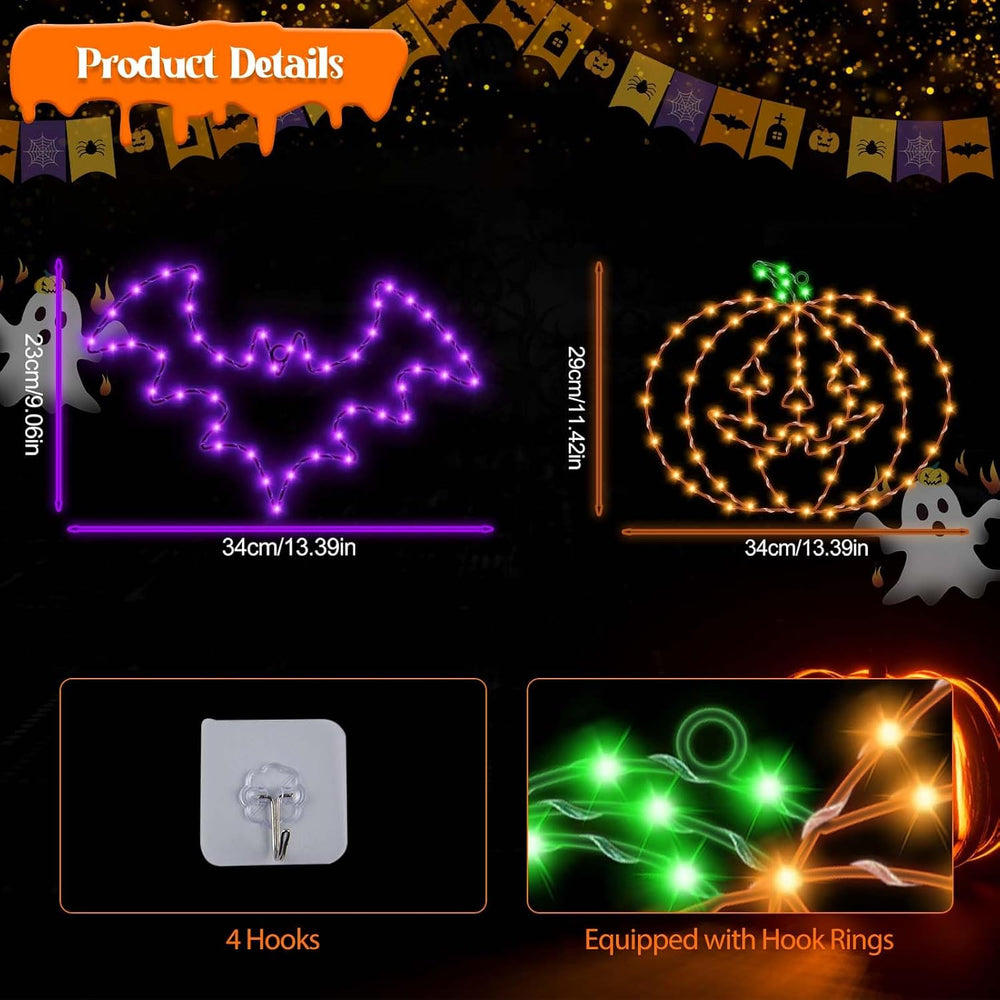 Halloween Window Lights, 2 Pack LED Waterproof Timer Indoor Decor