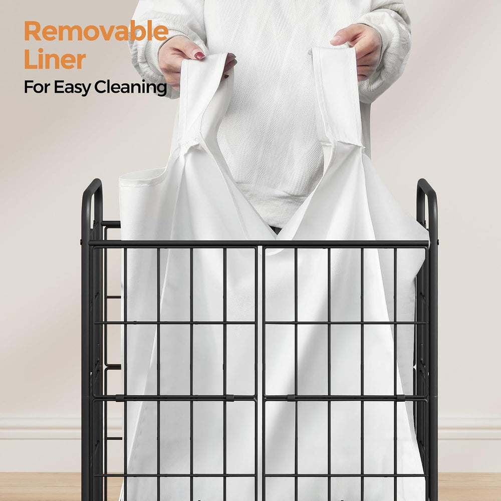 100L 2-Section Laundry Hamper with Wheels, Laundry Basket with Liner Bag